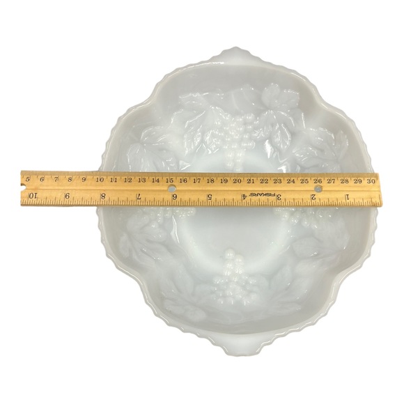 Milk Glass Bowl | Anchor Hocking Grape Leaves, Grapevine Glass Oval Serving Bowl - Picture 6 of 9